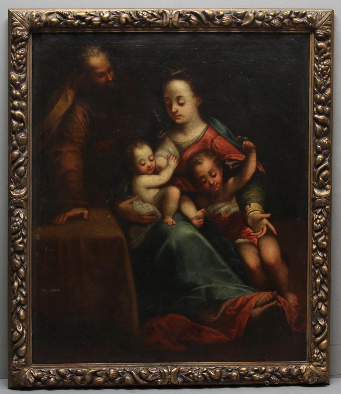 BARTOLOMEO SCHEDONI. HANS EFTERFÖLJARE. Den heliga familjen och Johannes döparen. Olja på uppfodrad duk. 1700-tal.