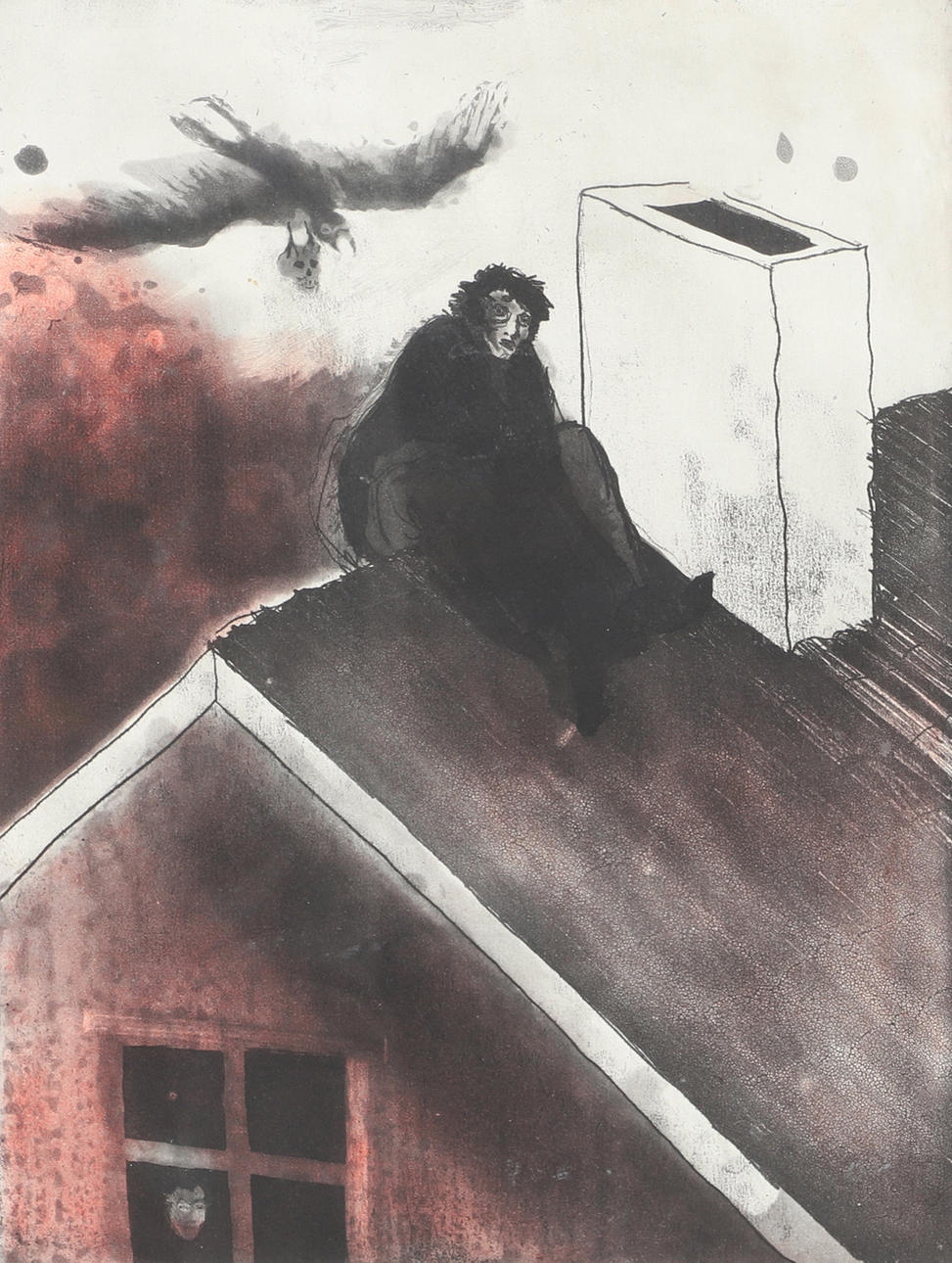 ÅSA WRANGE. "The bird of death", color lithograph, signed.