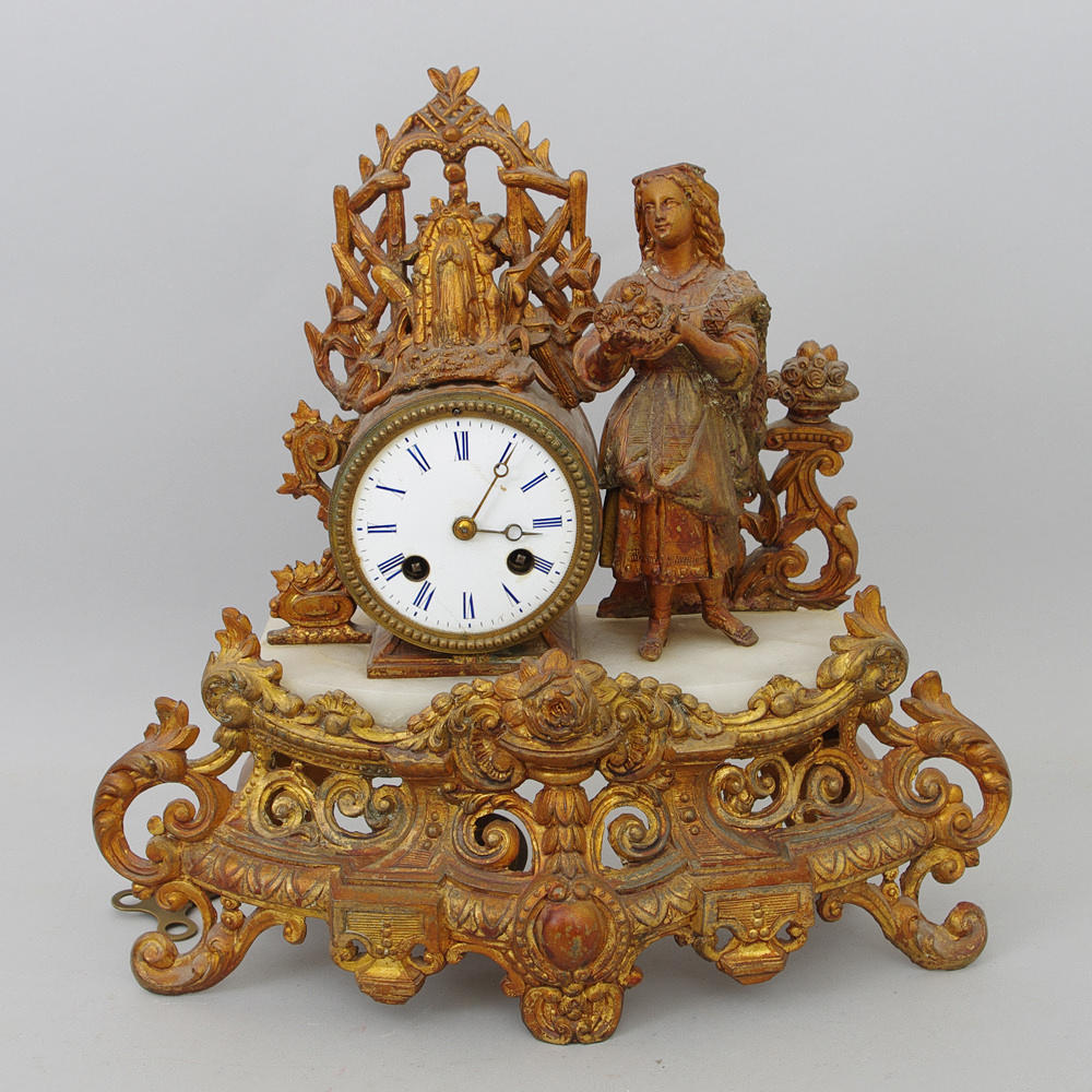 TABLE WATCH, bronzed metal / marble, rococo style.