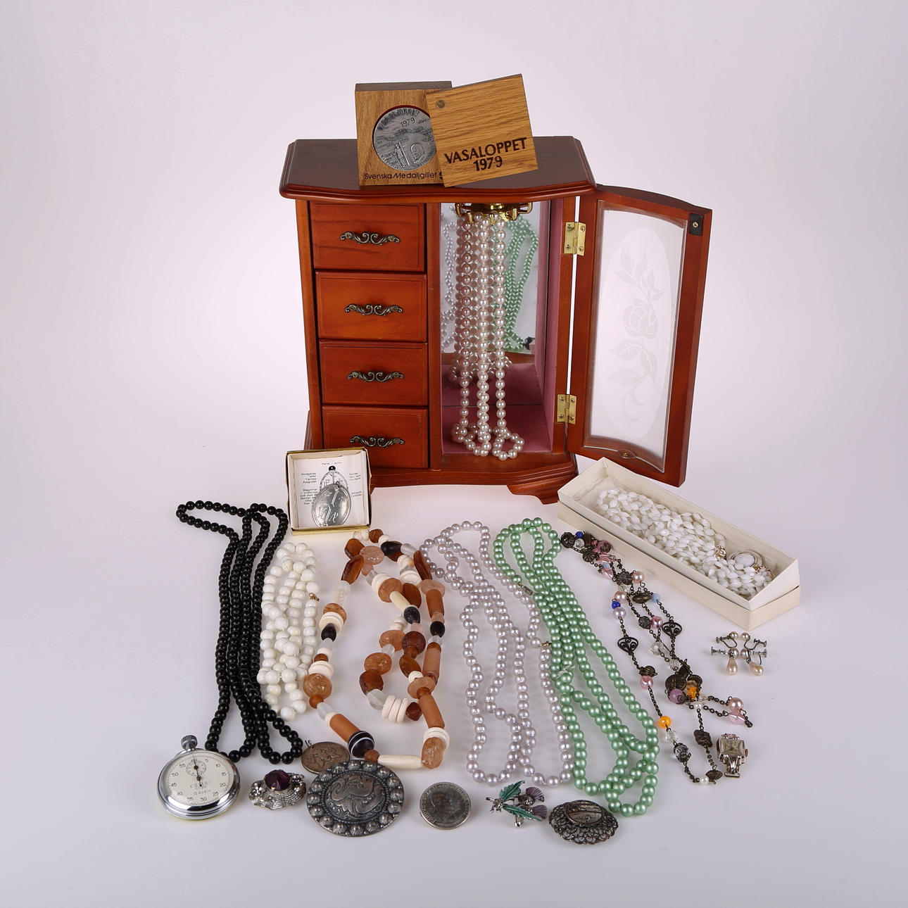 MEDALJ, silver, Vasaloppet 1979 + BIJOUTERIER + SMYCKESSKRIN.