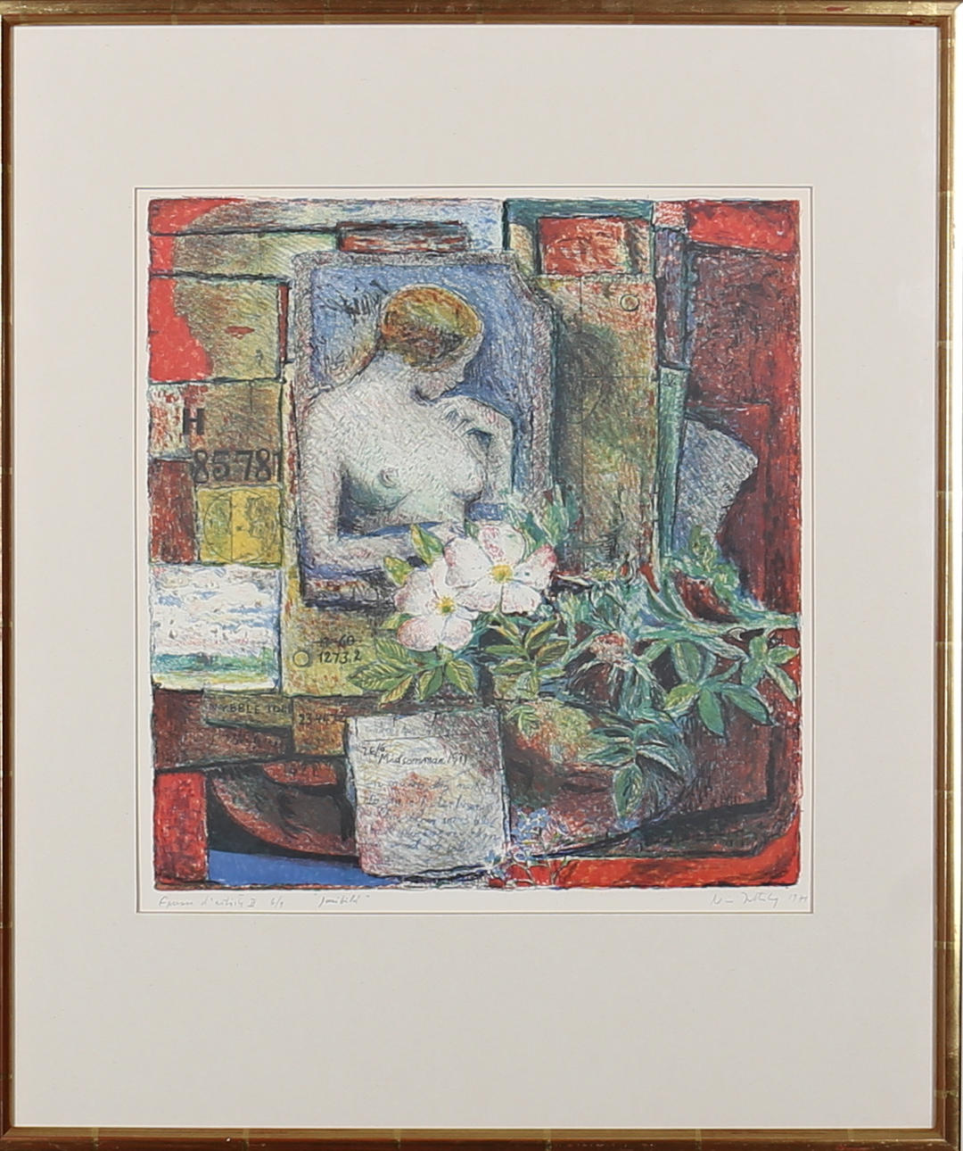 NISSE ZETTERBERG. "Junibild". Färglitografi. Signerad N - Zetterberg och daterad 1971, EA II 6/9.