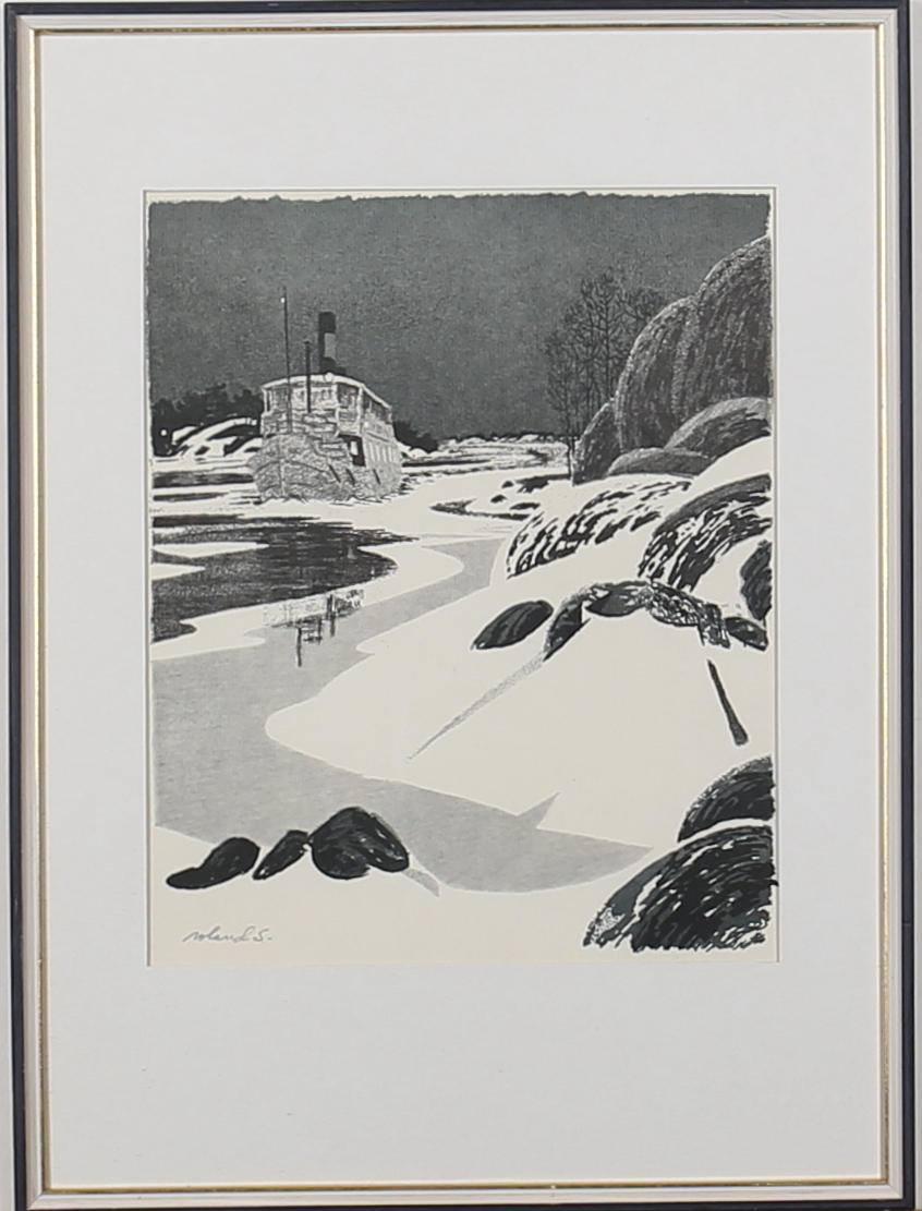 ROLAND SVENSSON. Skärgårdsbåt. Färgitografi. Signerad roland S. 345/350.