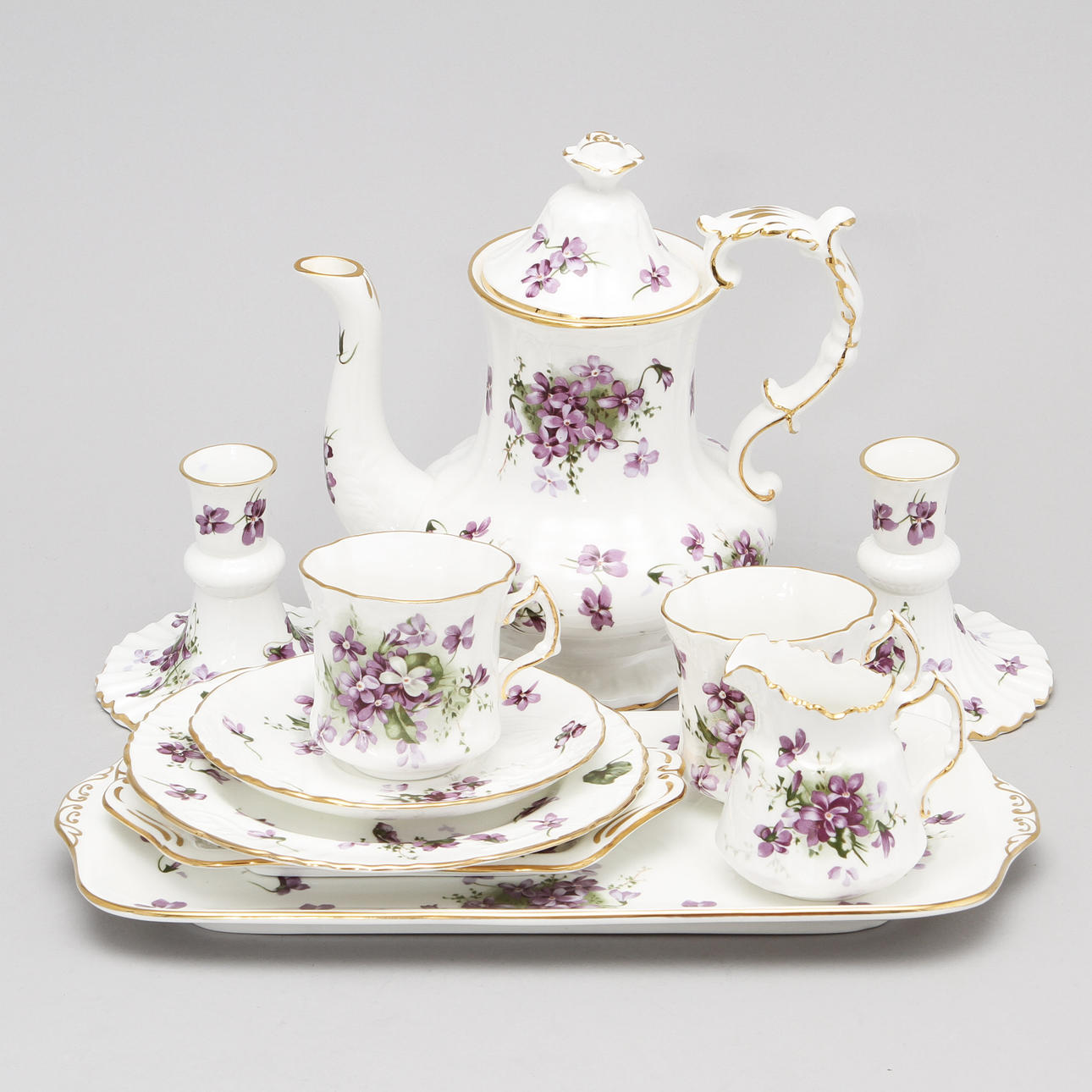 KAFFESERVIS, 46 delar, "Victorian violets" Hammersley, England.