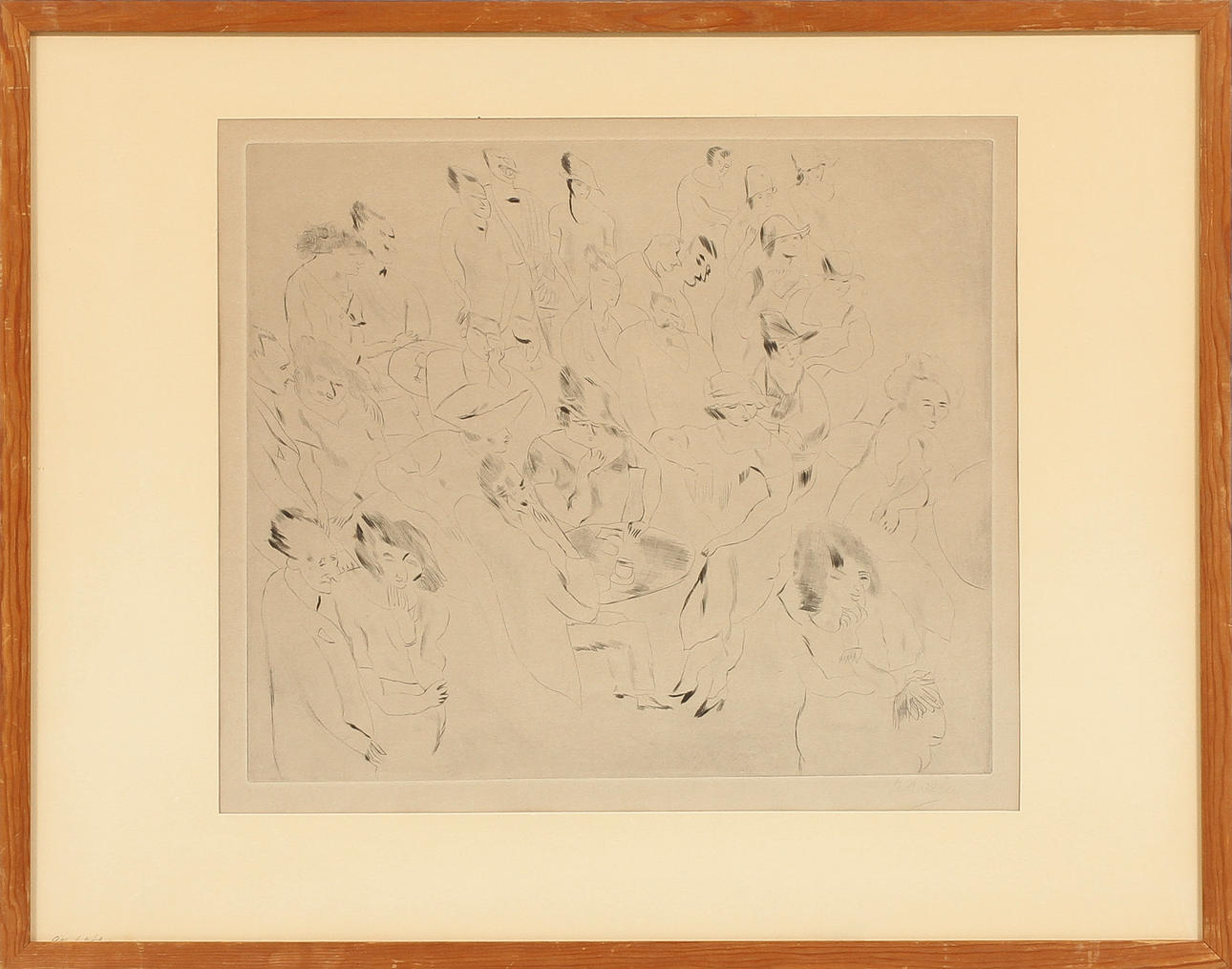 OIDENTIFIERAD KONSTNÄR. "Au Café", torrnål, signerad.