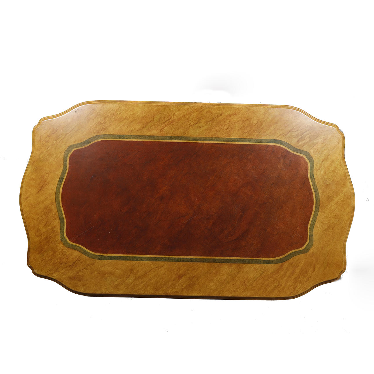 Tischplatte aus Kunststein und marmorähnlichem polychromem Stuck.