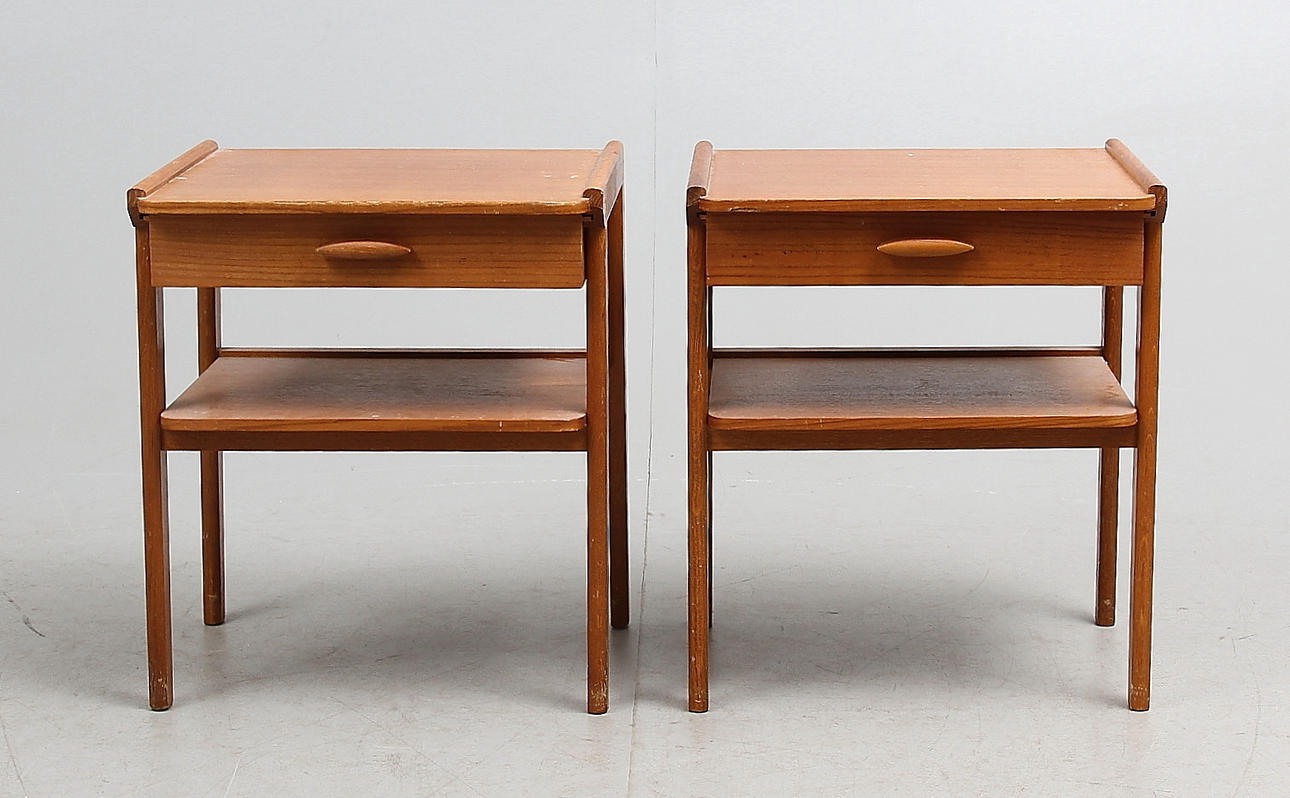 NATTYGSBORD, ett par, teak, bröderna Ahlqvist, Skånes Värsjö, 1950/60-tal.