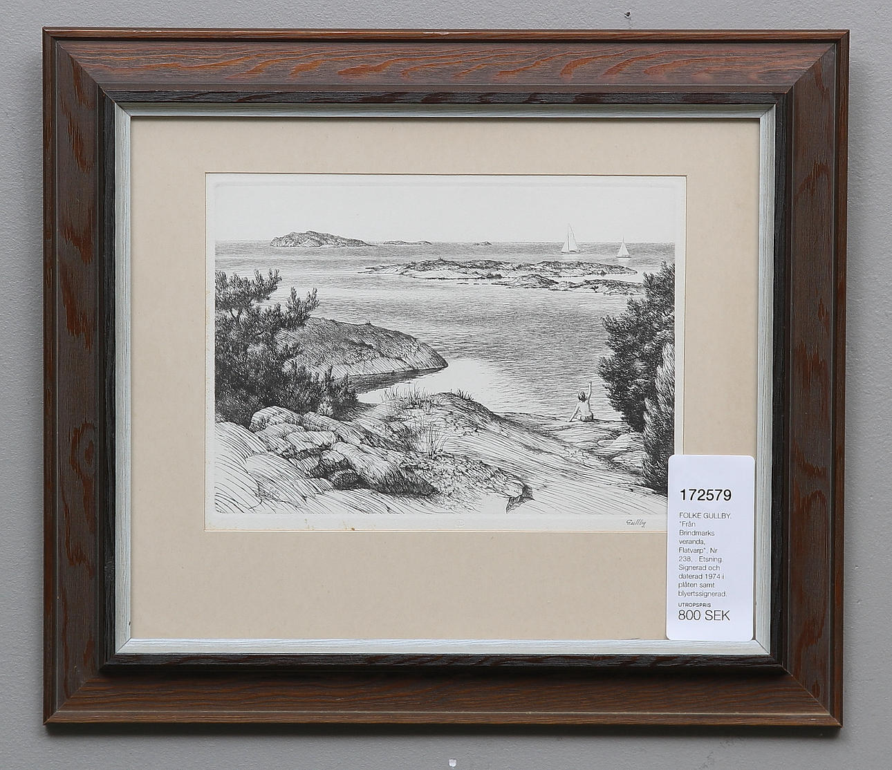 FOLKE GULLBY. "Från Brindmarks veranda, Flatvarp", Nr 238, . Etsning. Signerad och daterad 1974 i plåten samt blyertssignerad.