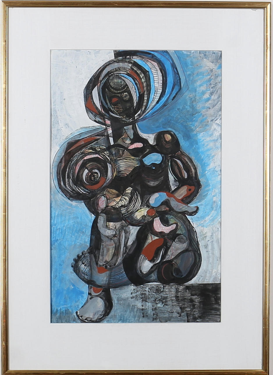 OIDENTIFIERAD KONSTNÄR. "Svarta Madonnan", mix media, Otydlig signerad och daterad Köbenhavn -969.