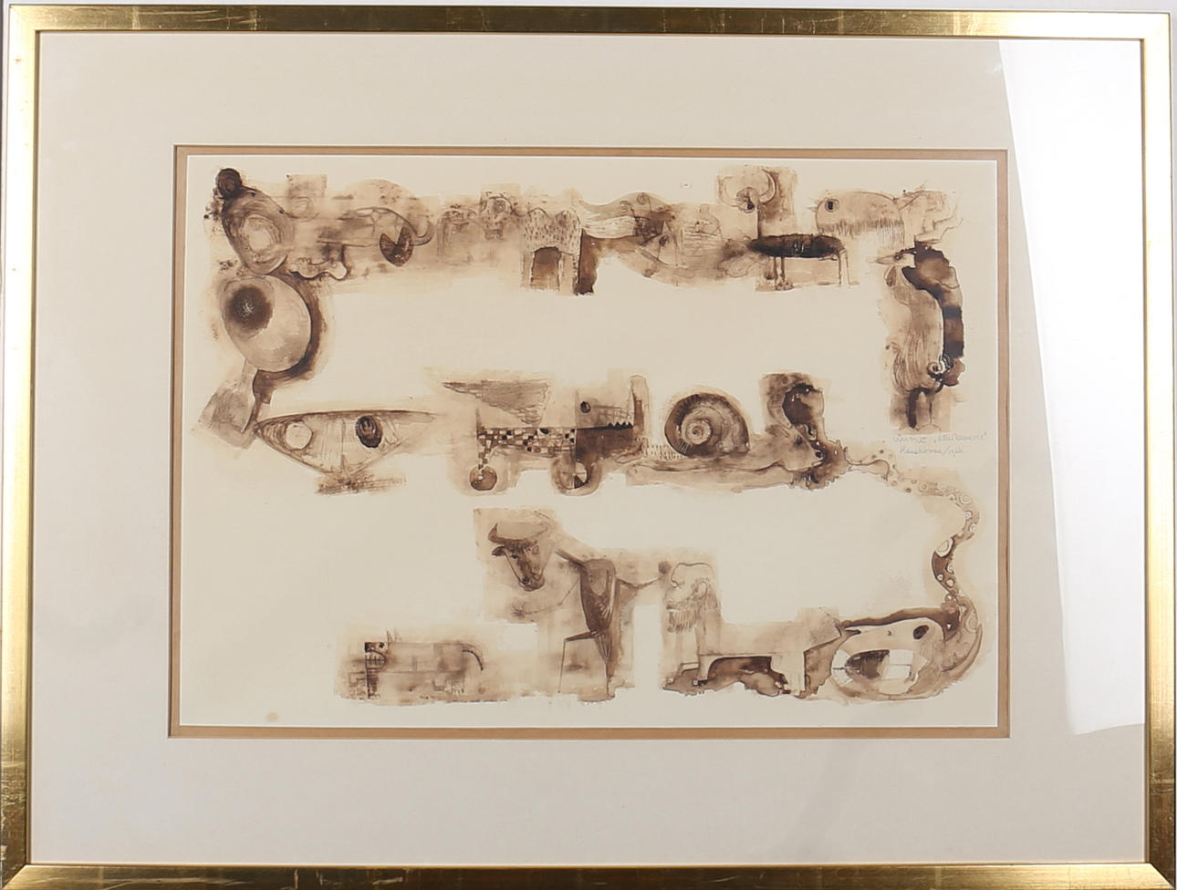 GEORG IVAN VINCZE. "Djurkarneval". Träbets. Signerad Vincze och daterad 1964.