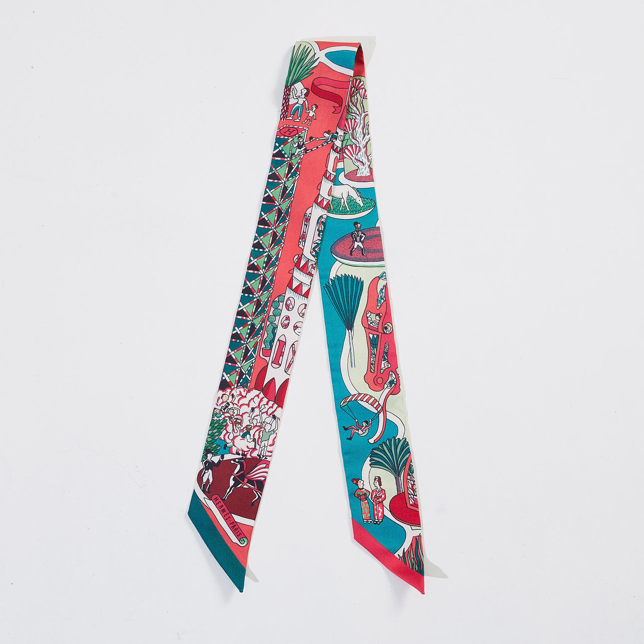 HERMÈS, "Exposition Universelle", twilly scarf.