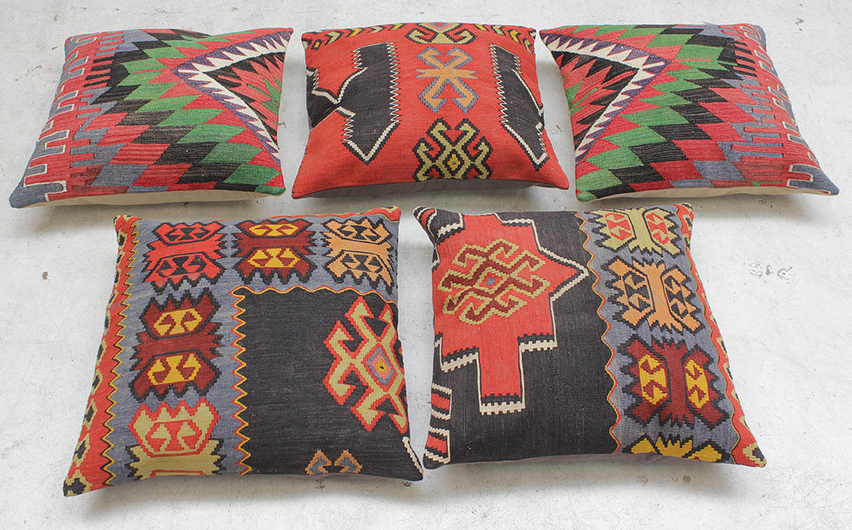 KUDDFODRAL, 5 st, Kelim, ca 60 x 60 cm.