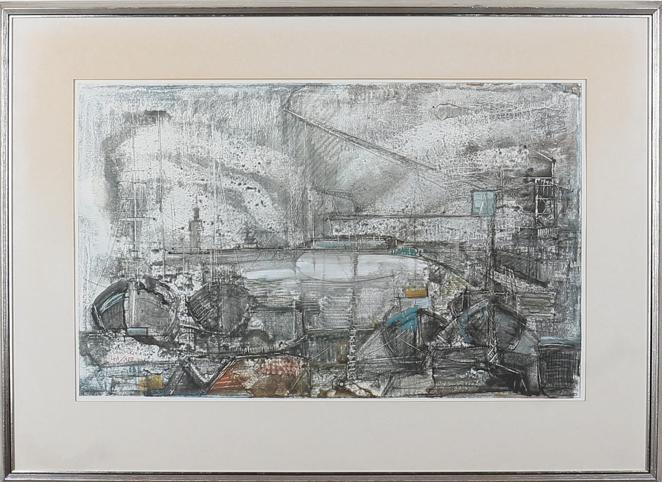 GEORG IVAN VINCZE. Hamnmiljö. Färglitografi. Signerad Vincze. 41/100.