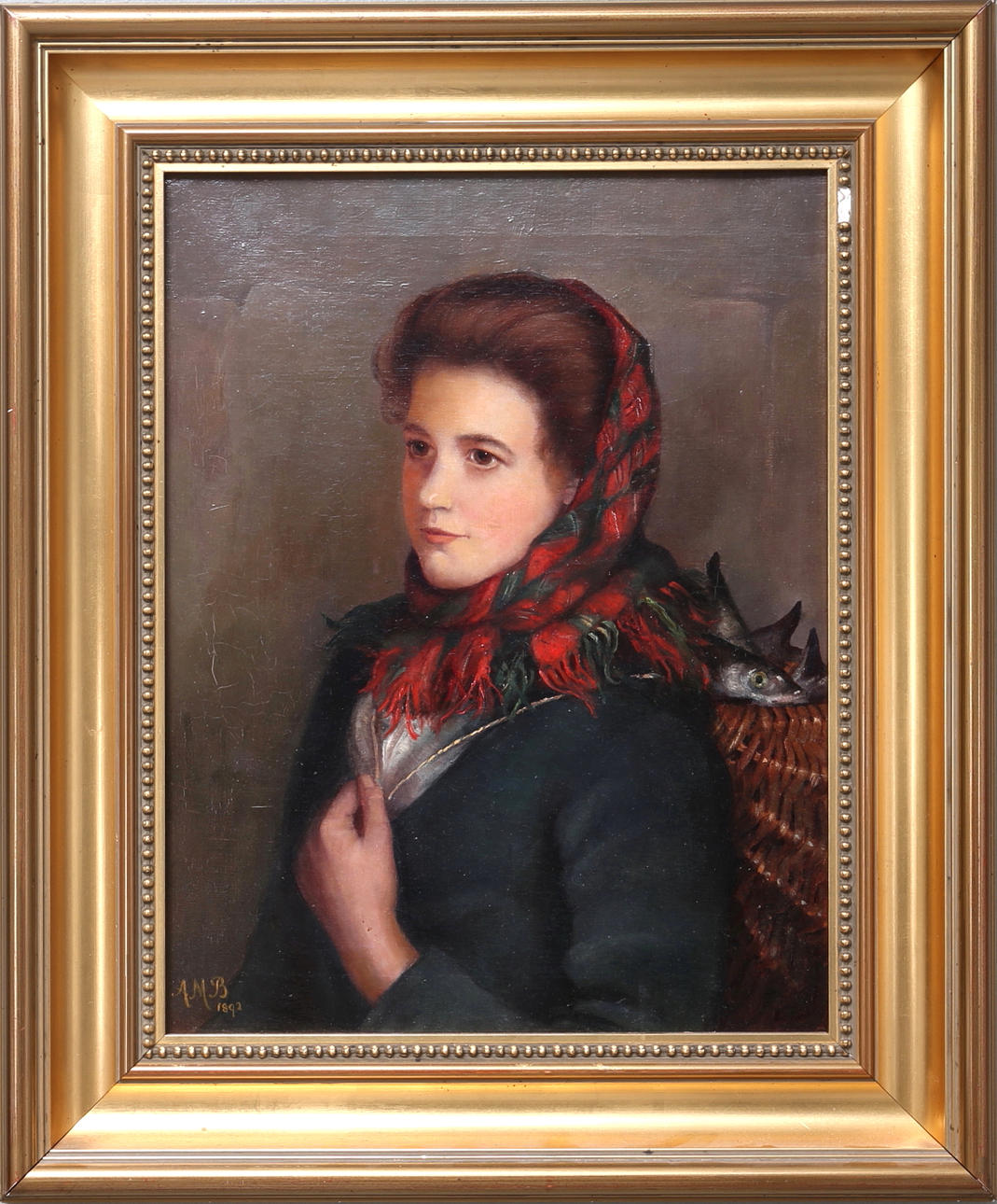 PORTRÄTT, olja på duk, 1800-tal, signerad och daterad AMB 1892.