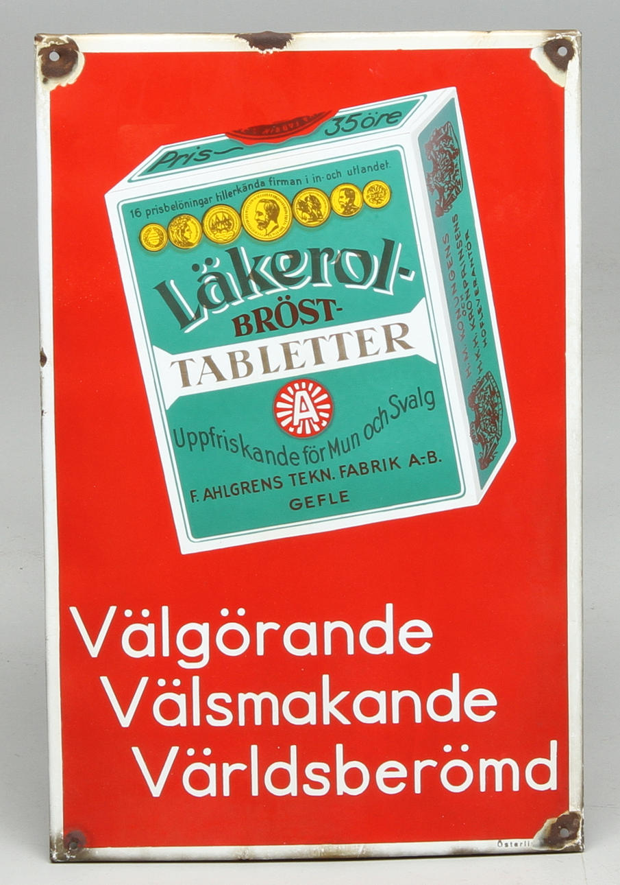 EMALJSKYLT LÄKEROL, 1900-tal.