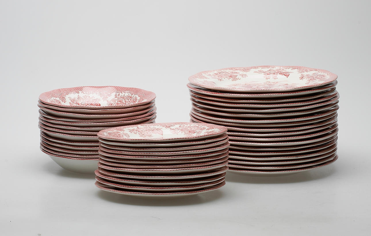 SERVISDELAR, 43 delar, "Asiatic Pheasants", Enoch Wedgewood (Tunstall LTD), England.