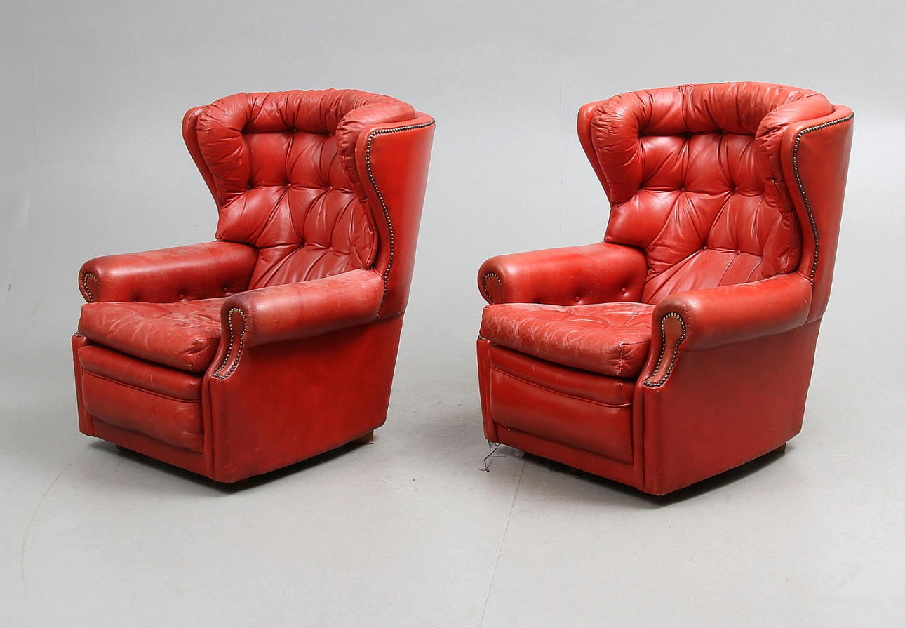 FÅTÖLJER, ett par, skinn, Wade Upholstery, Long Faton, England 1900-tal.