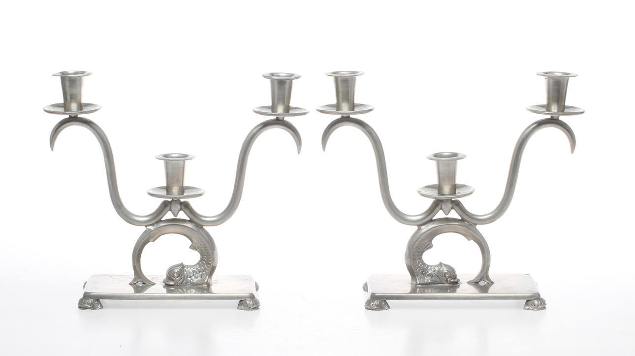 KANDELABRAR 1 par, tenn, Cicelörer Nyköping.