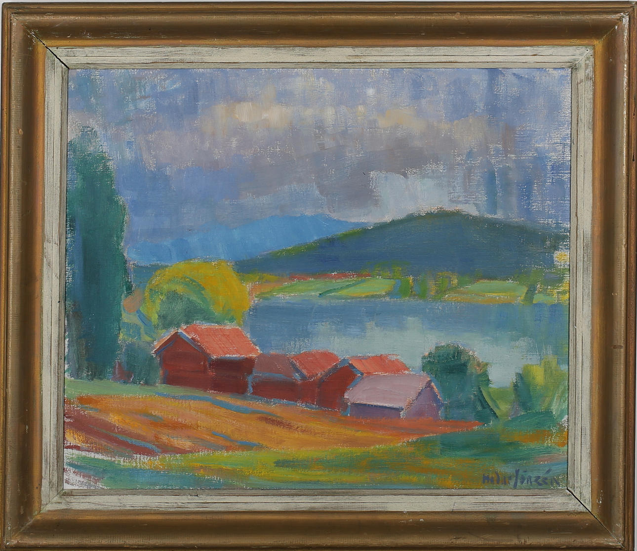 HADAR JÖNZÉN. "Morgon vid insjö". Olja på duk. Signerad.