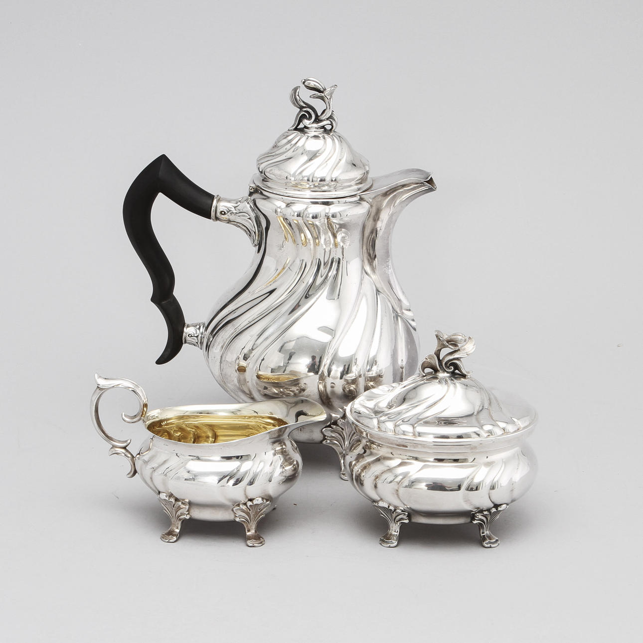 KAFFESERVIS, 3 delar, silver, C G Hallberg, 1947/1948. Ca 1280 gram.