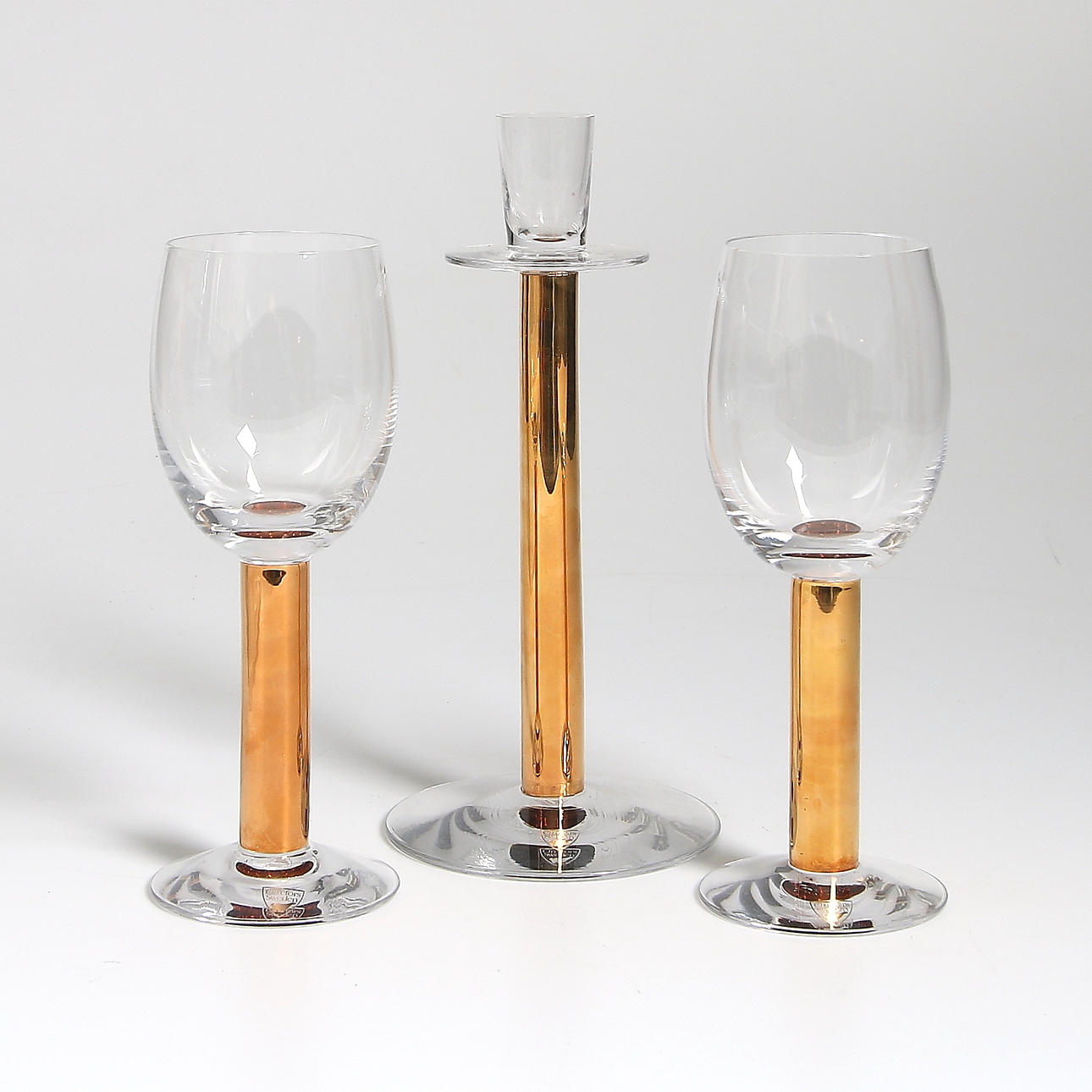 LJUSSTAKE och VINGLAS, 1 par, glas, "Nobel", Gunnar Cyrén, Orrefors.