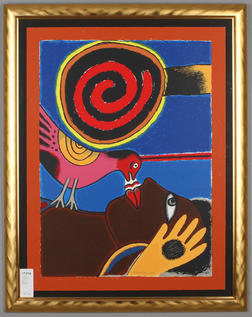 BEVERLOO CORNEILLE. Kvinna och fågel, färglitografi, signerad och daterad 2002.