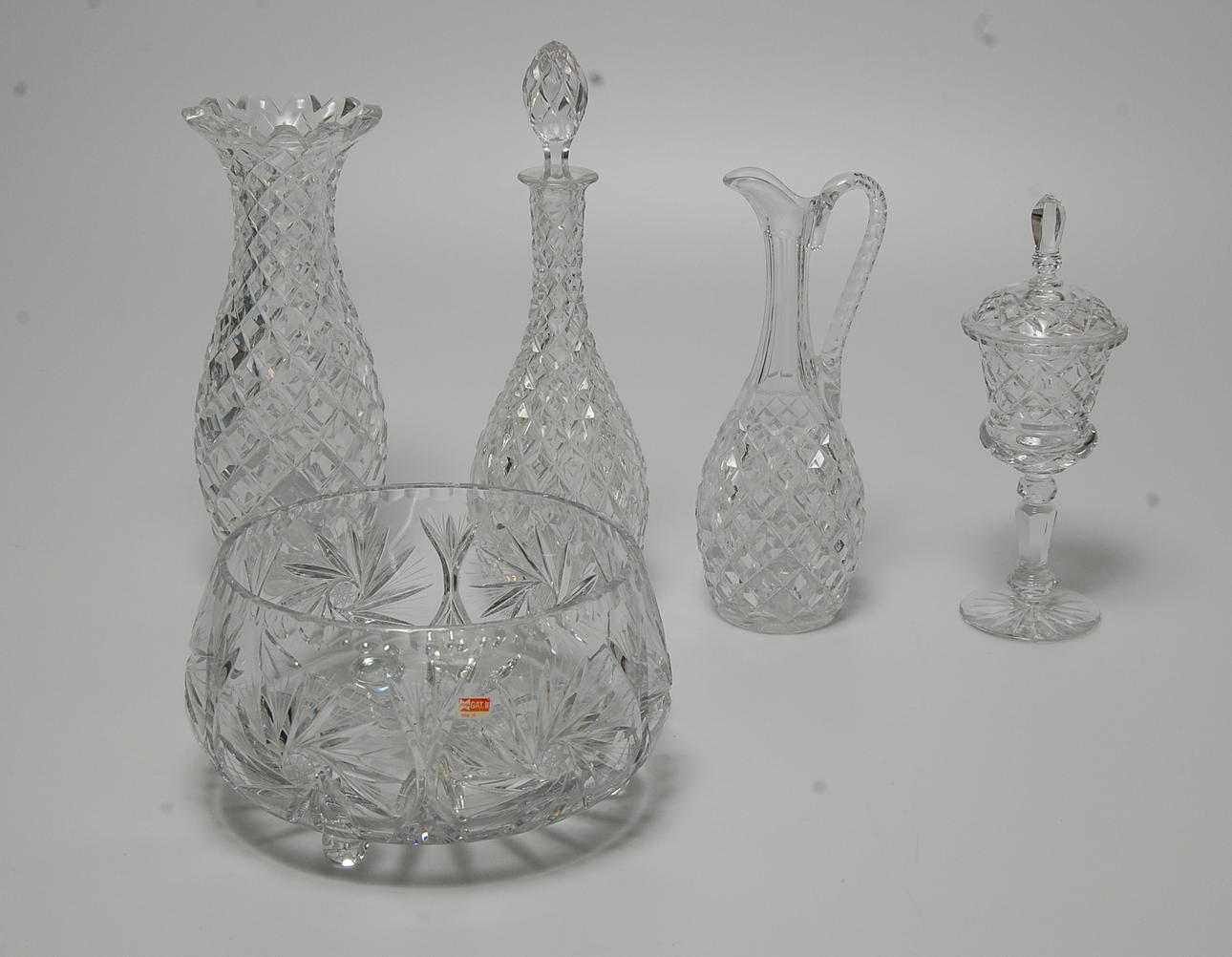 KARAFFER, POKALGLAS, SKÅL, 5 delar, kristall.