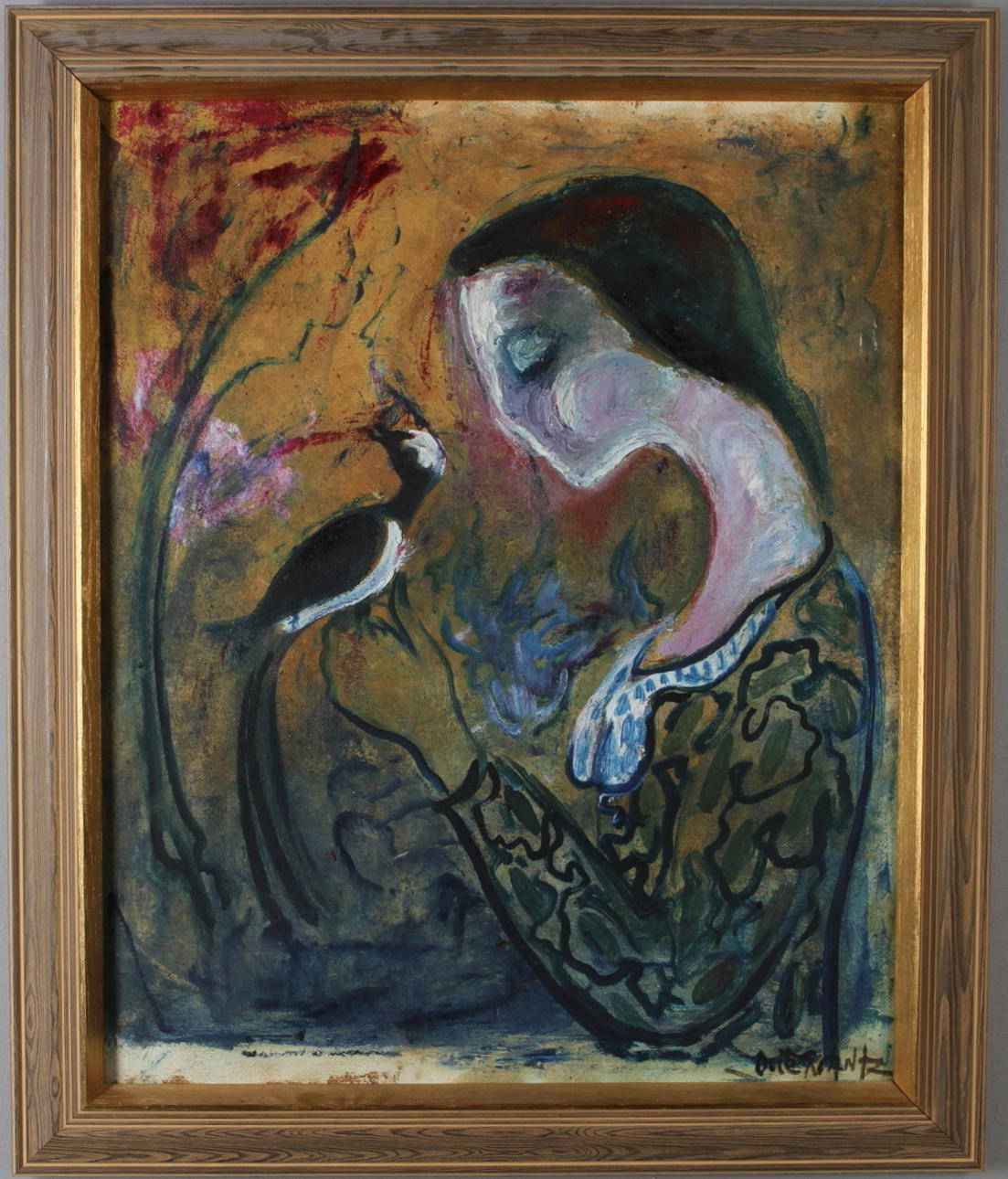 OLLE KRANTZ. "Svart fågel", olja på duk, signerad.