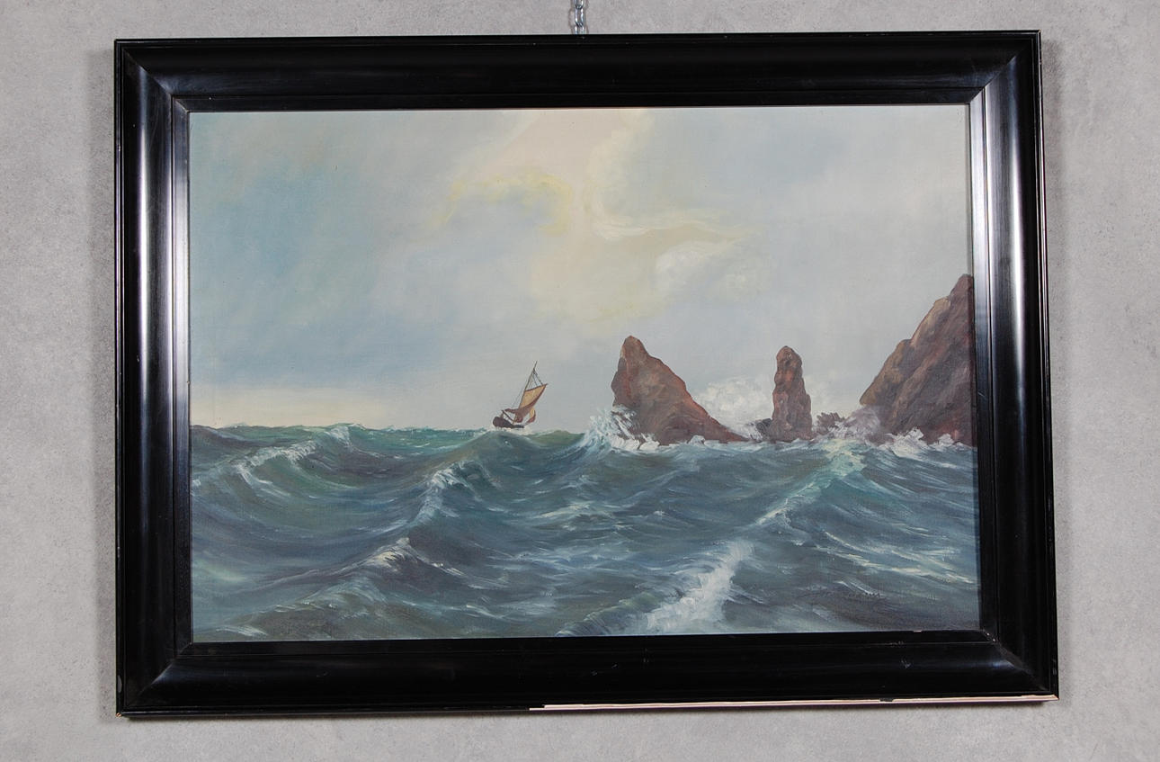 OKÄND KONSTNÄR. STORM VID KULLABERG, signerad R Johansson.