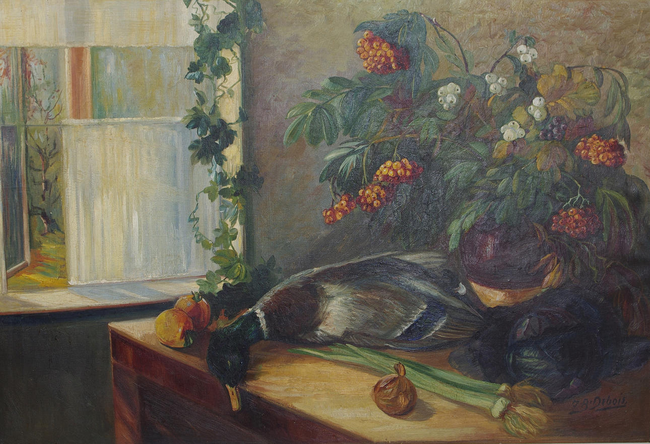 INGEBORG BENTHINE DEBOIS. Stilleben med fasan, olja på duk, signerad I.B. Debois.