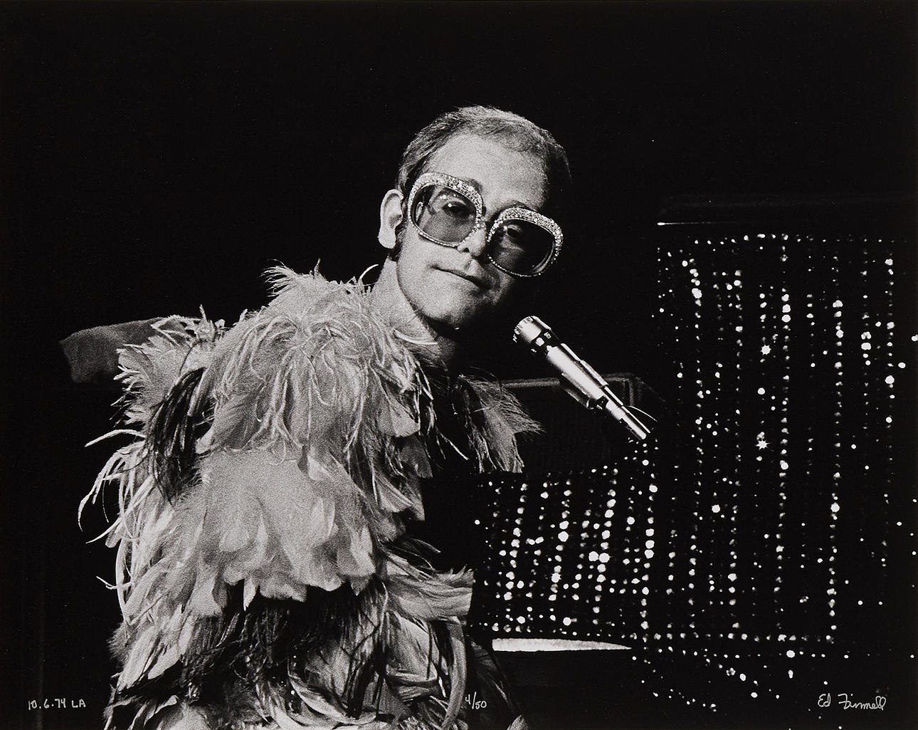 ED FINNELL (USA/SVERIGE, FÖDD 1956). Elton John, "Goodbye Yellowbrick Road Tour", analog (darkroom made) silver gelatin photograph.