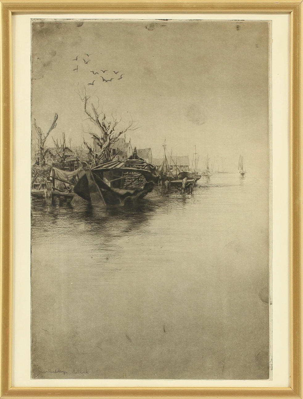 AXEL FRIDELL, "Kanallandskap, Holland" etsning, signerad i plåten AF 1933.