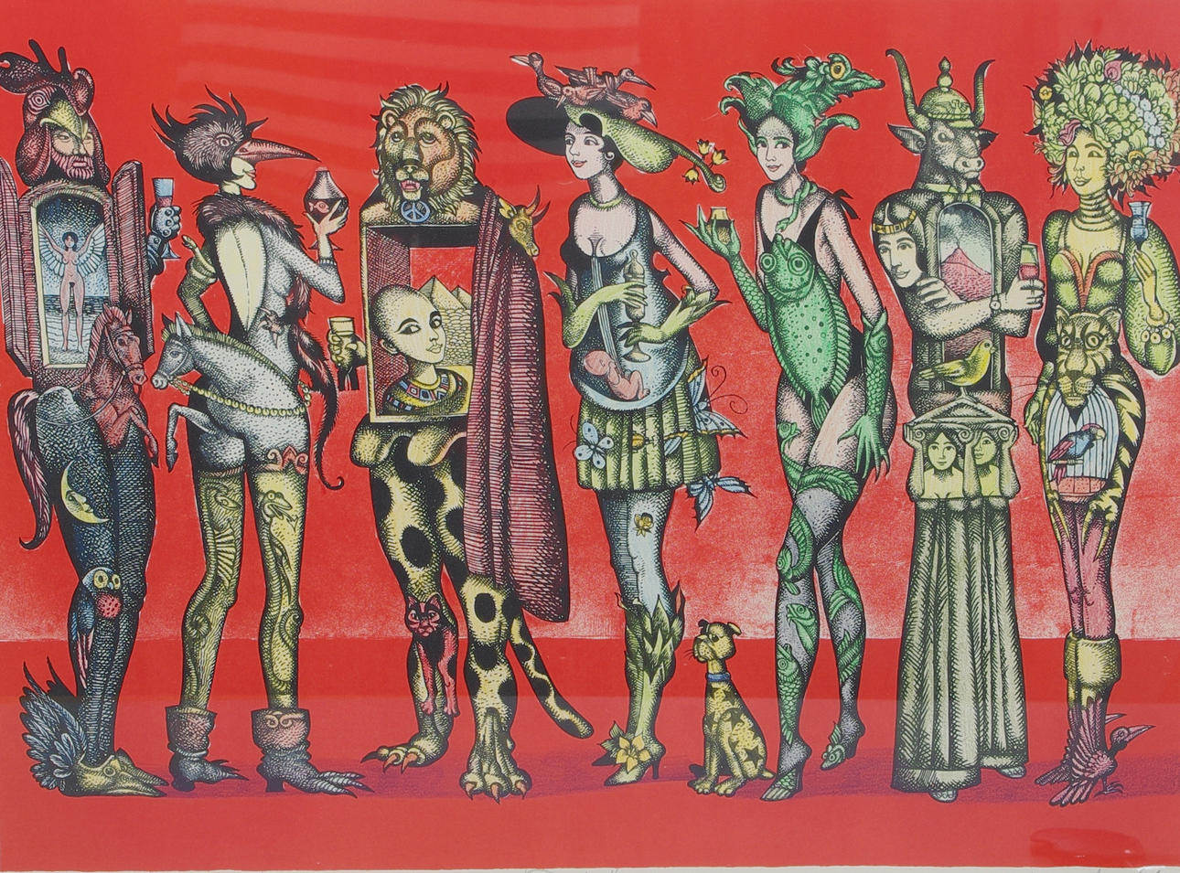 HANS ASWOLD. "Partu", handkolorerad litografi, signerad.