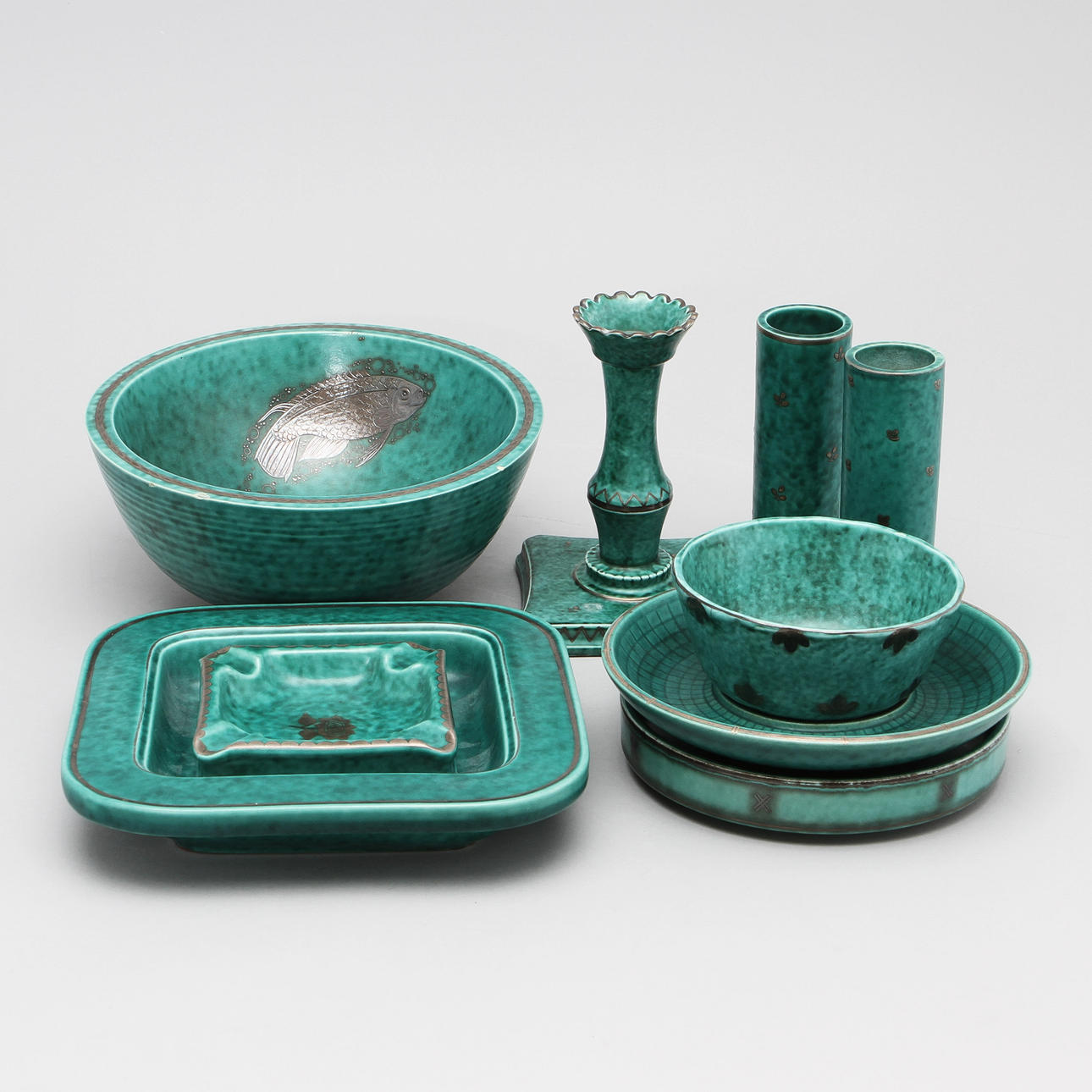 WILHELM KÅGE. Argenta, stengods, 9 delar.