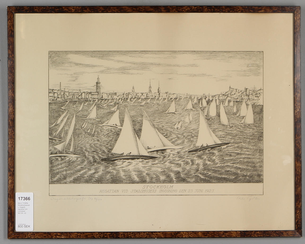 NILS TYDÉN. Stockholmsmotiv, litografi, signerad och numrerad 46/100.