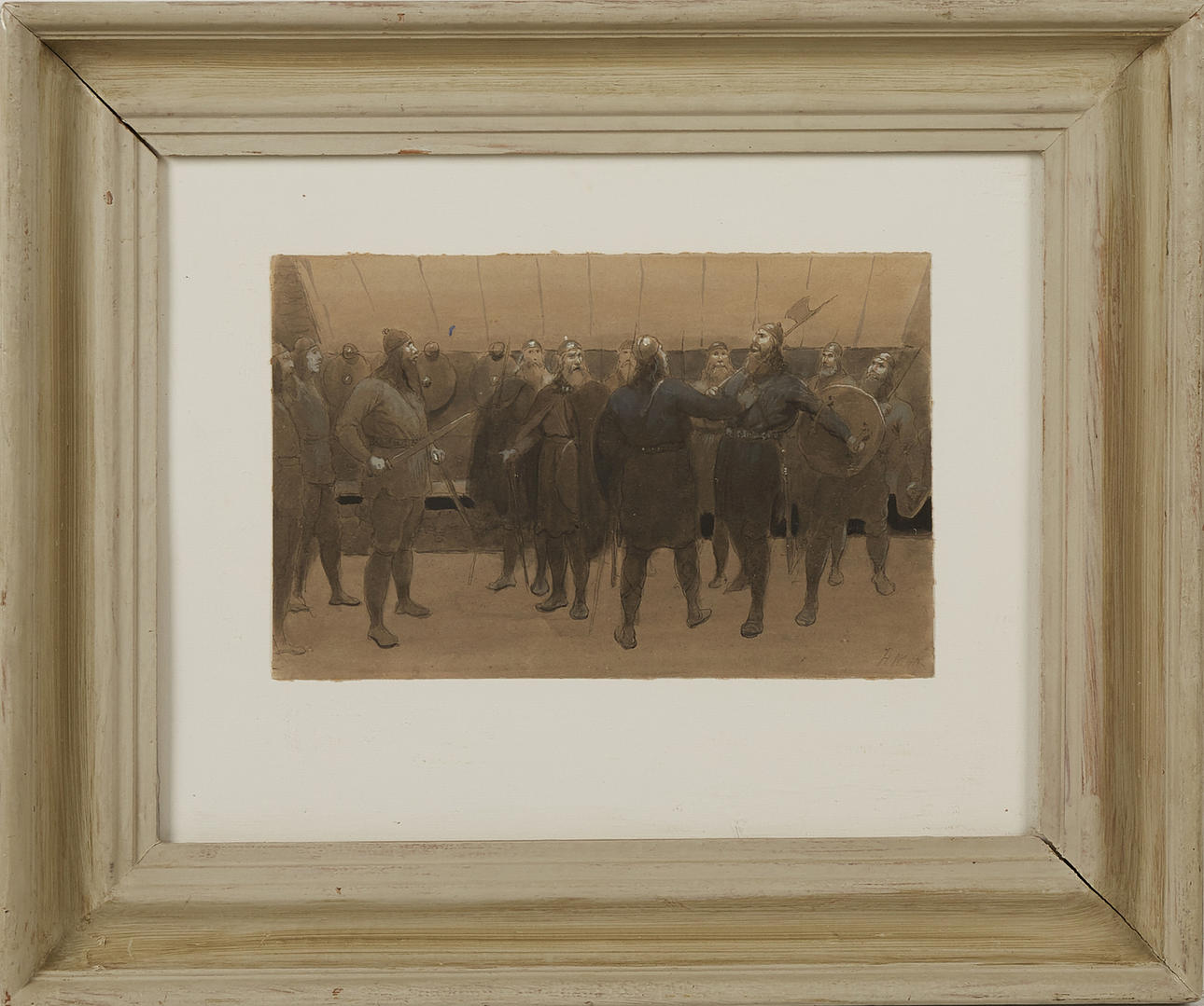 AUGUST MALMSTRÖM. Vikings, signed, mixed media.