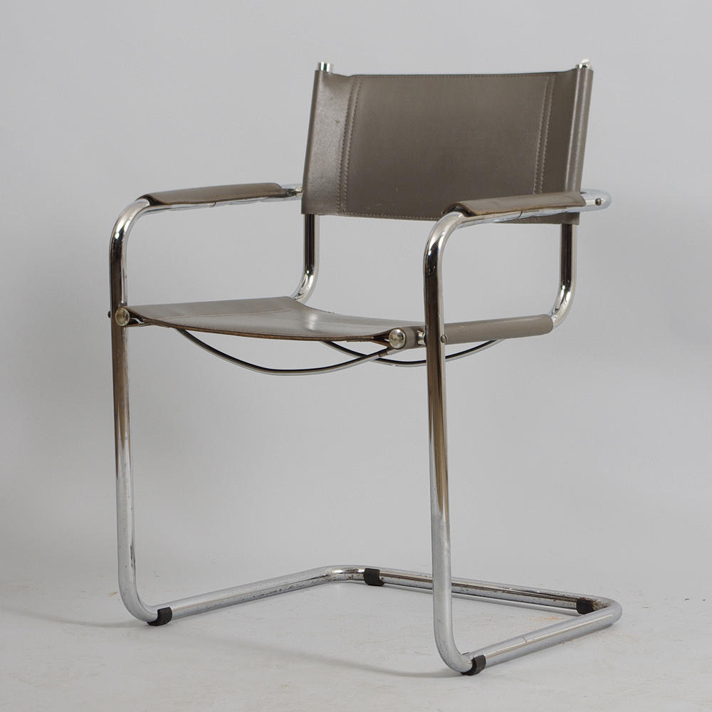 KARMSTOL, grått skinn, krom.