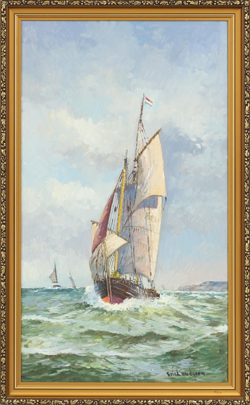 ERIK LUNDGREN. "Barcos", Óleo sobre Tabla.