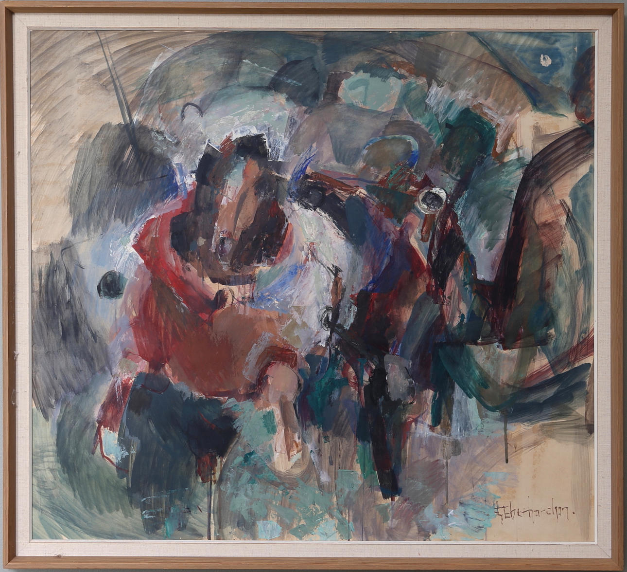 EBBE EBERHARDSSON. Hästekipage, olja på pannå, signerad E Eberhardsson.