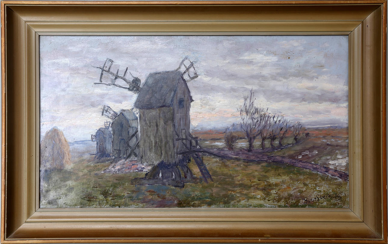 SVEN SVENSSON. "Triberga kvarnar i eftermiddagsstämning", olja på duk, signerad Sven Svensson.