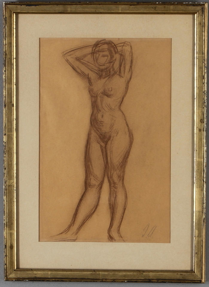 ILMARI AALTO. Nakenstudie, teckning, monogramsignerad.