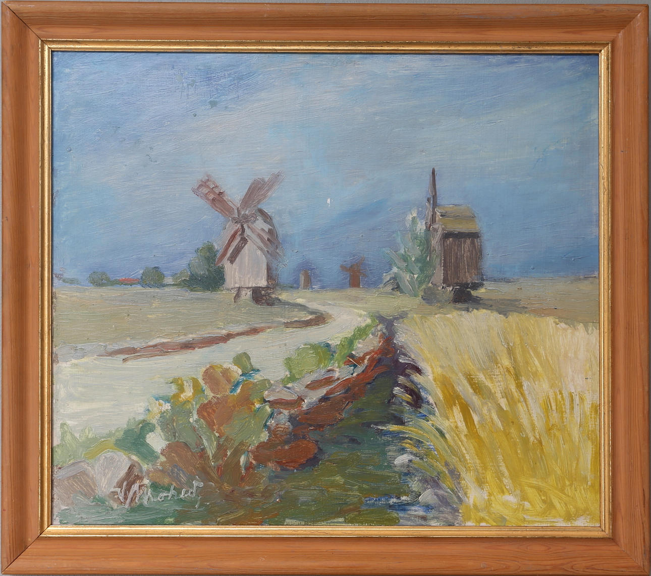 VALTER MOHED. Öländskt landskap, olja på pannå. signerad V Mohed.