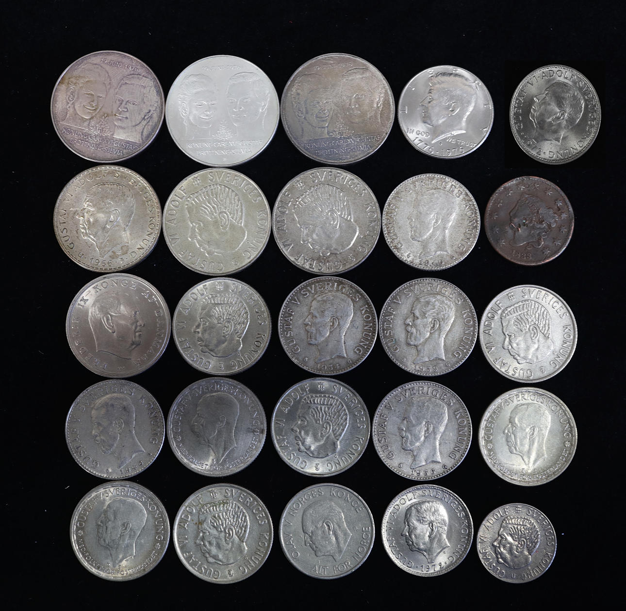 COINS, Sweden and USA, SEK 50, SEK 5, SEK 2, one cent 1833 mm. Coins,  Medals & Stamps - Coins & Banknotes - Auctionet