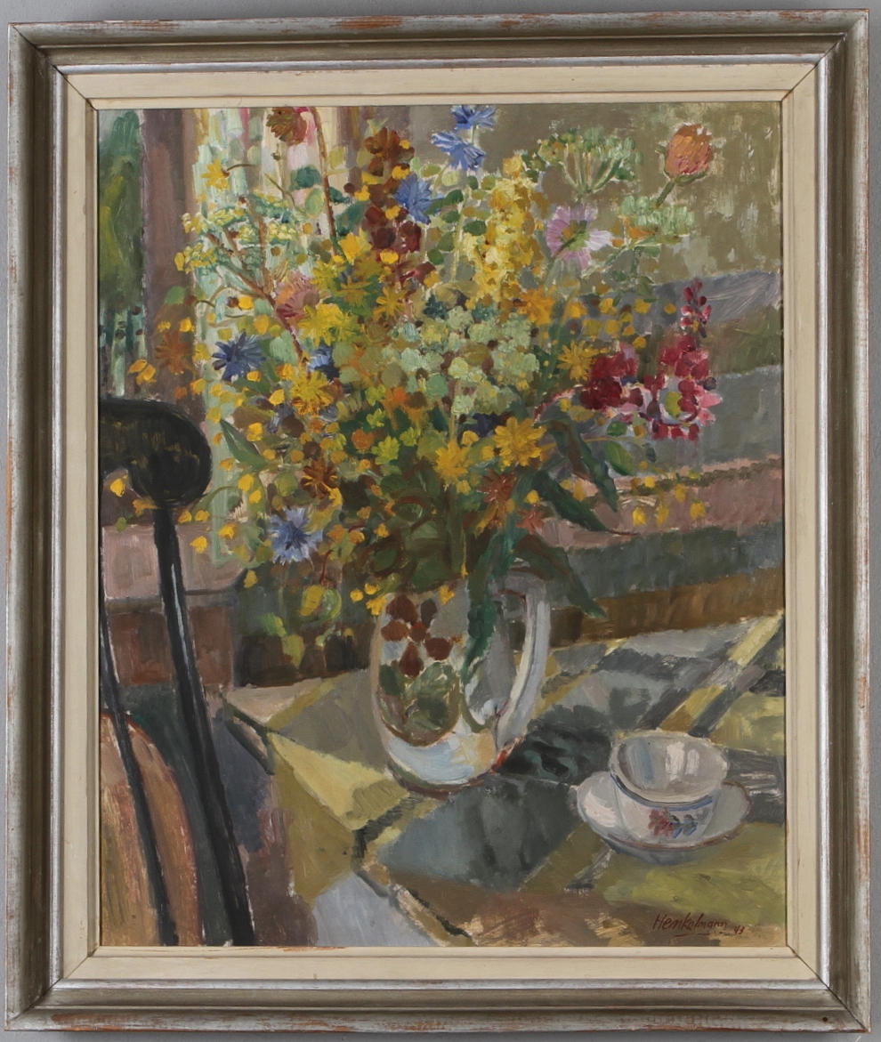 FREDRIK HENKELMANN. Blomsterstilleben, olja på pannå, signerad och daterad -43.