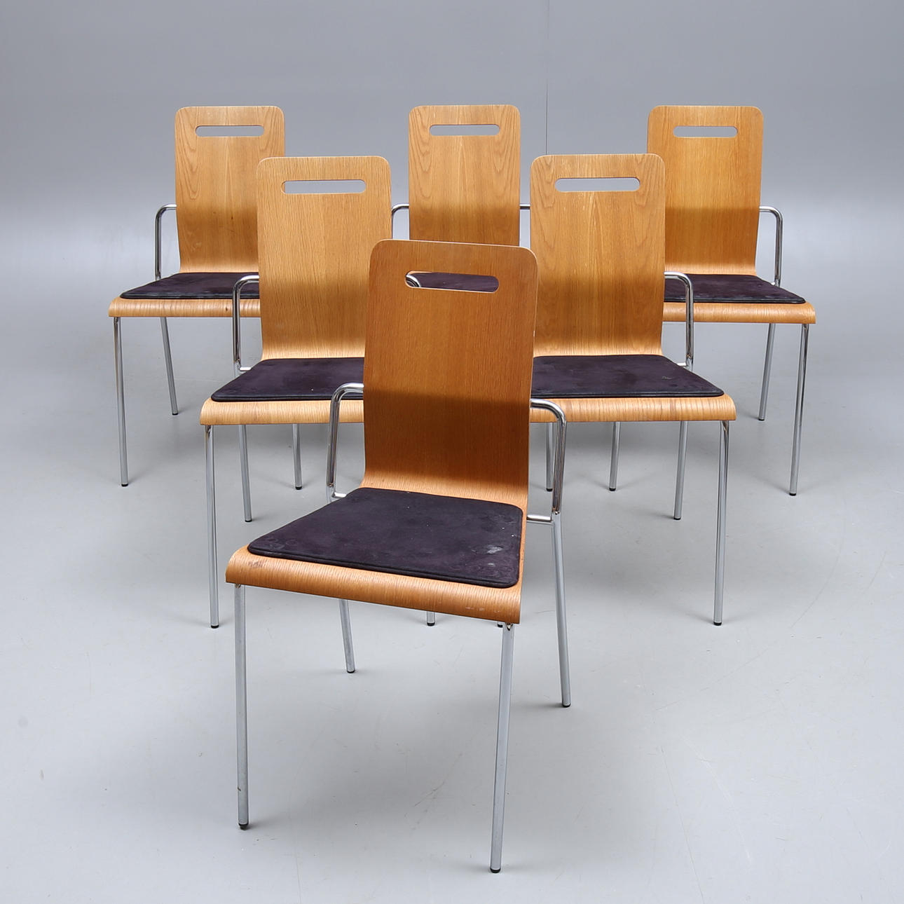 STÜHLE, 6 Stück, Eichenlaminat und Leder, Fogia, Design Johan Hult.