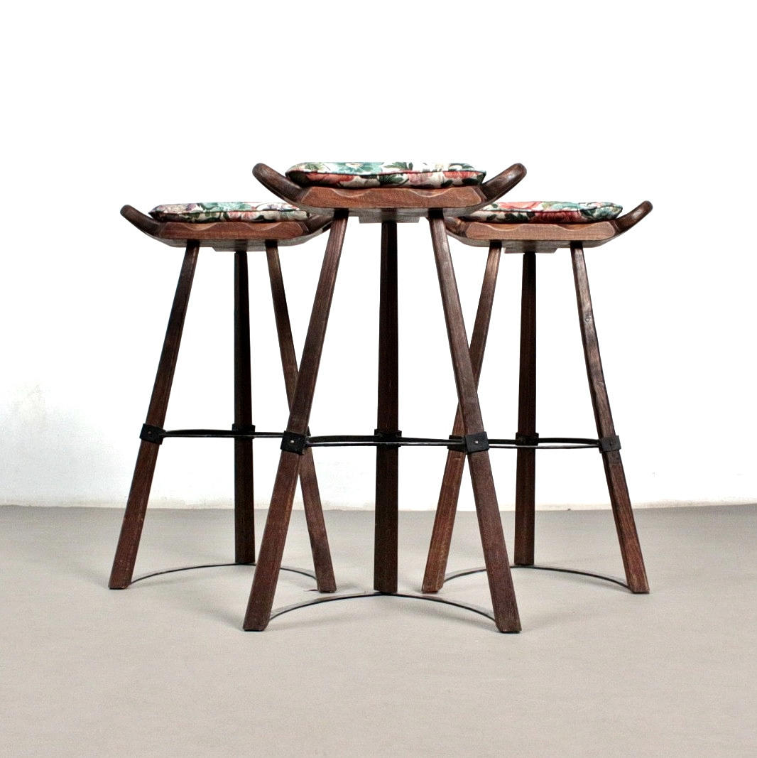 Set of three tripod BRUTALIST barstools model Marbella.
