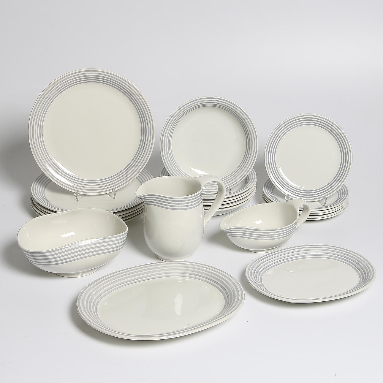 SERVISDELAR, 23-delar, porslin, "Grå Ränder", William Kåge, Gustavsberg.