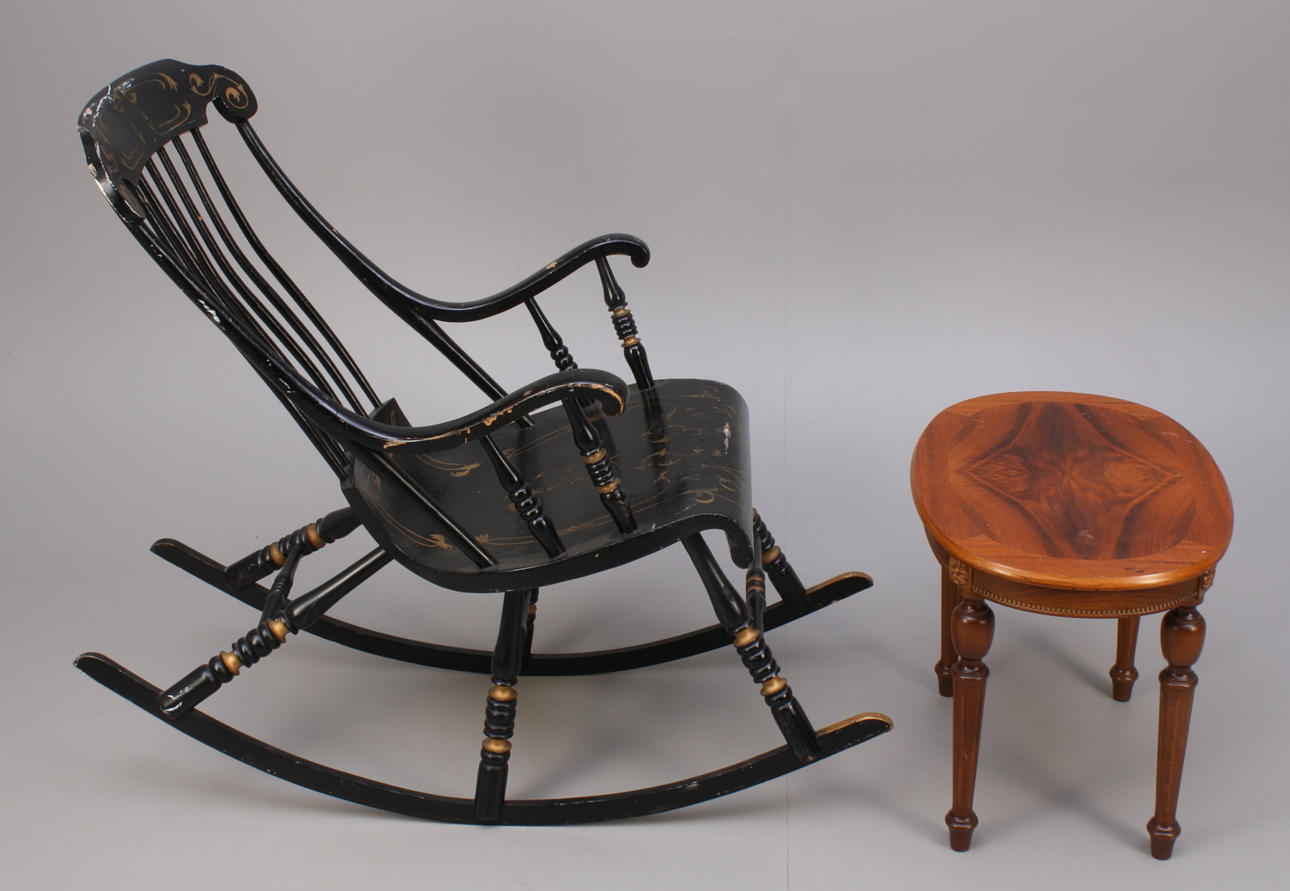 GUNGSTOL, trä/svart, + BORD, trä.