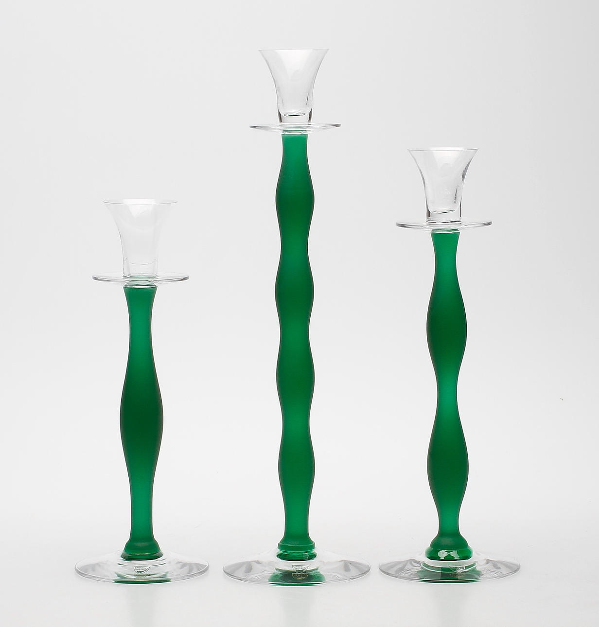 LJUSSTAKAR 3 st, glas, "Celeste" Anna Nilsson, Orrefors.