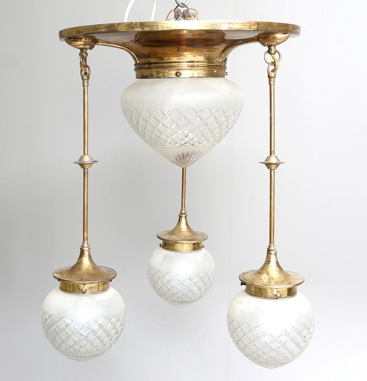 TAKLAMPA, mässing, 3-armad, 1900-tal, Jugend.