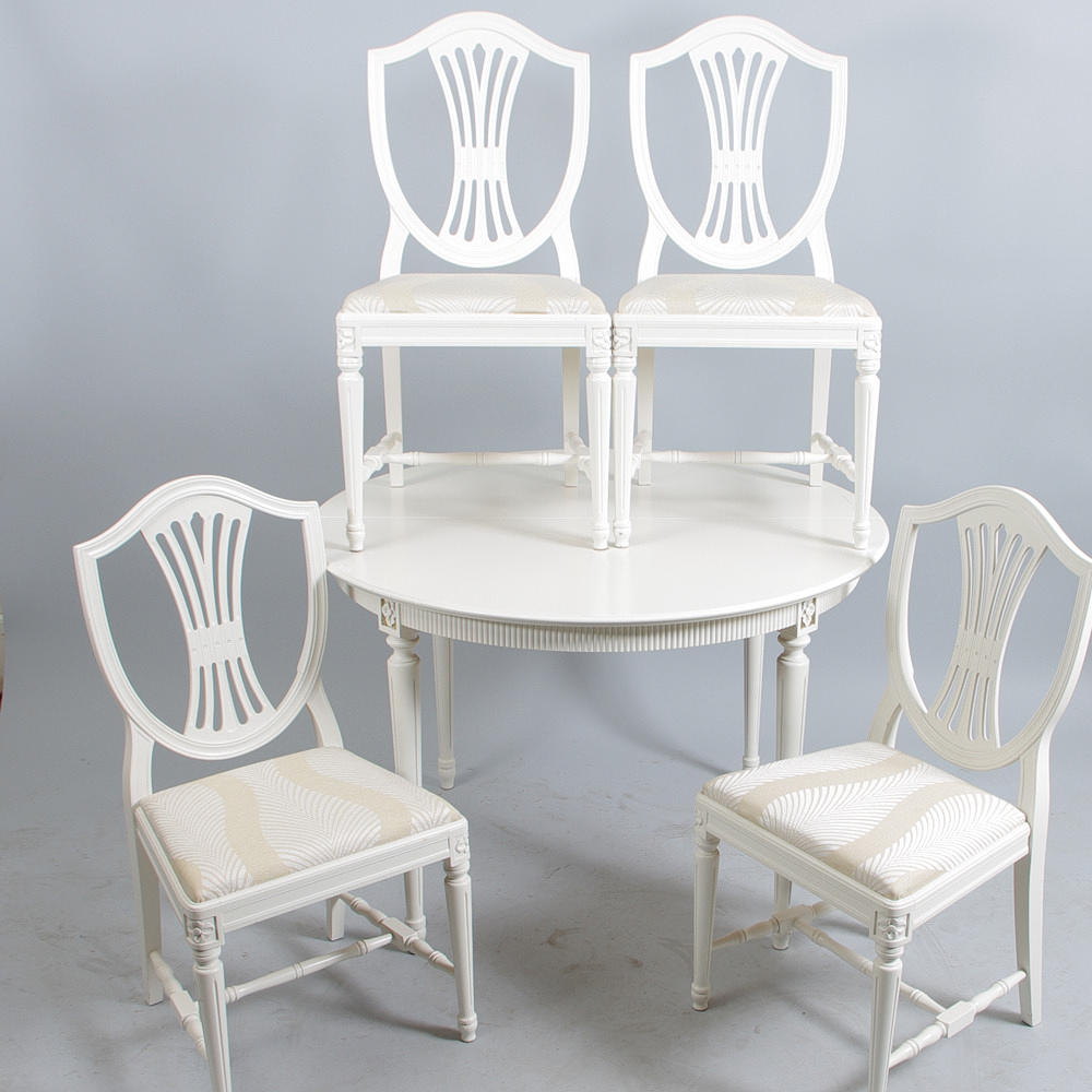 MATSALSGRUPP, vitmålad, gustaviansk stil, 1900-tal.